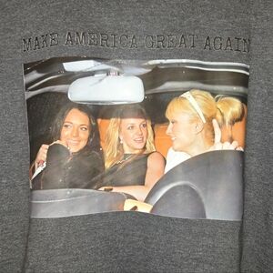 >READ< Hoodie ICONIC PIC Paris Britney Lindsay Print Charcoal Grey XL UNISEX